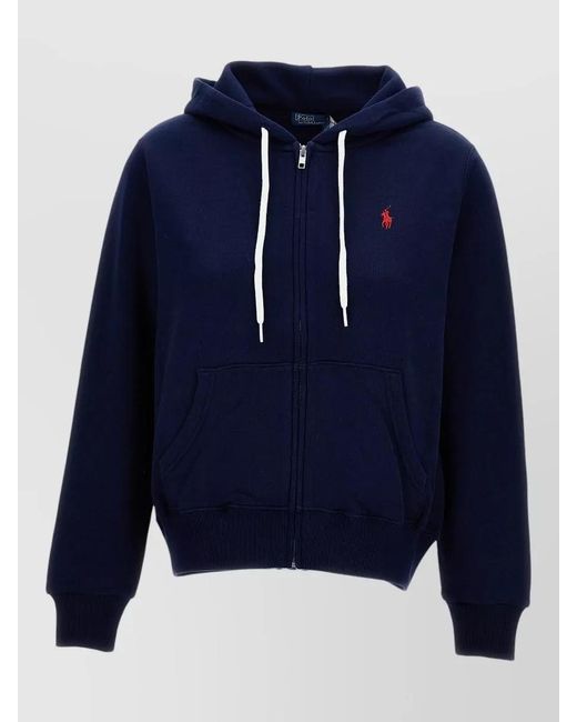 Polo Ralph Lauren Blue Hooded Sweatshirt Zip Front Kangaroo Pockets