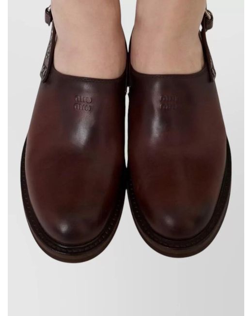 Miu Miu Brown Leather Slingback Loafers Round Toe Studs