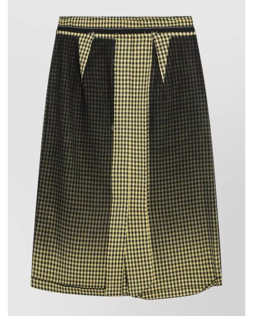 Maison Margiela Green Midi Skirt Check Pattern Elastic Waistband Belt Loops