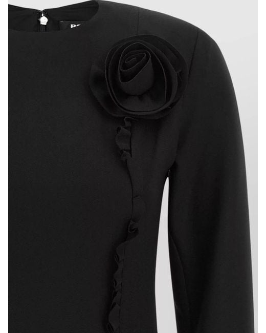 ROTATE BIRGER CHRISTENSEN Black Crepe Dress Fitted Silhouette Long Sleeves Floral