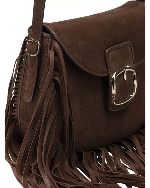 Santoni Brown Calf Leather Small Crossbody Bag