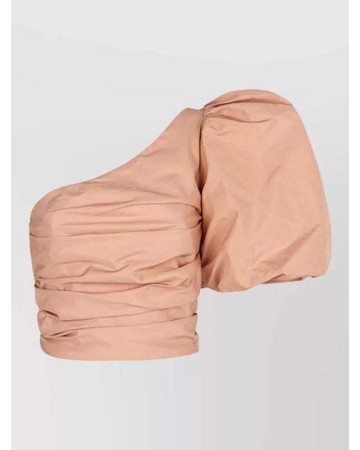 Pinko Natural Magnanina One Shoulder Cropped Ruched Top