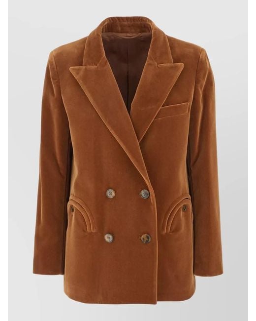 Blazé Milano Brown Velvet Oversized Double-Breasted Blazer