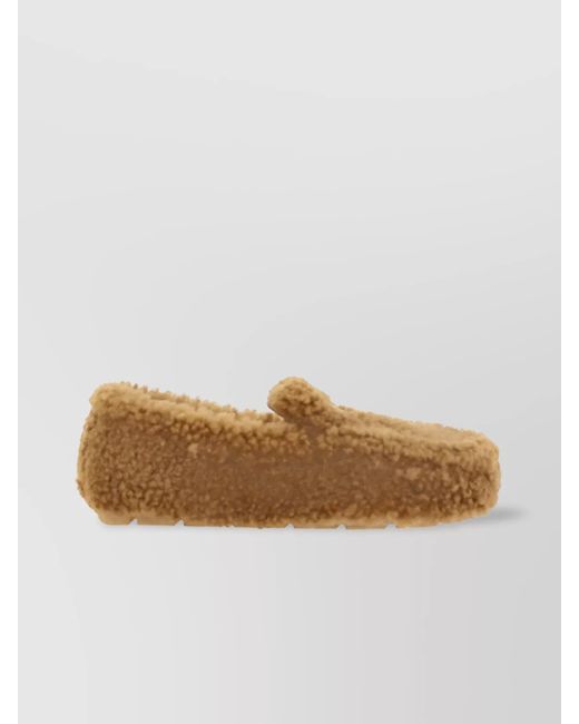 Prada Multicolor Shearling Fabric Loafers Rubber Sole