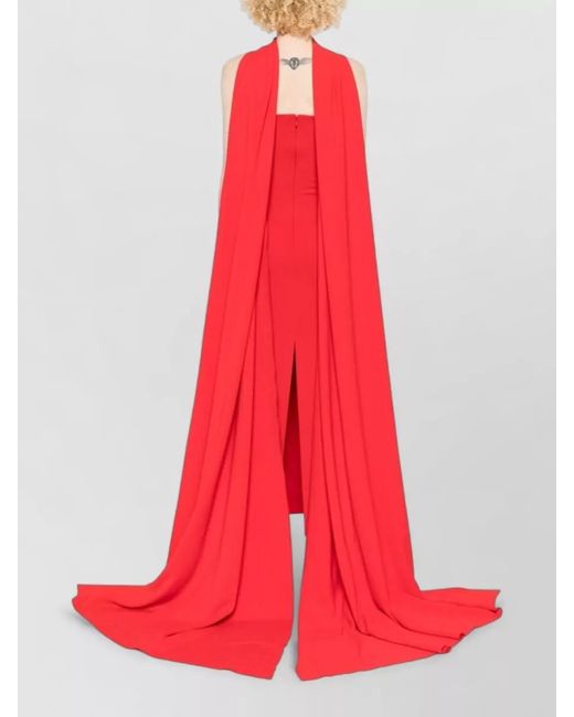 Solace London Red Martine Strapless Backless Cape Maxi Dress