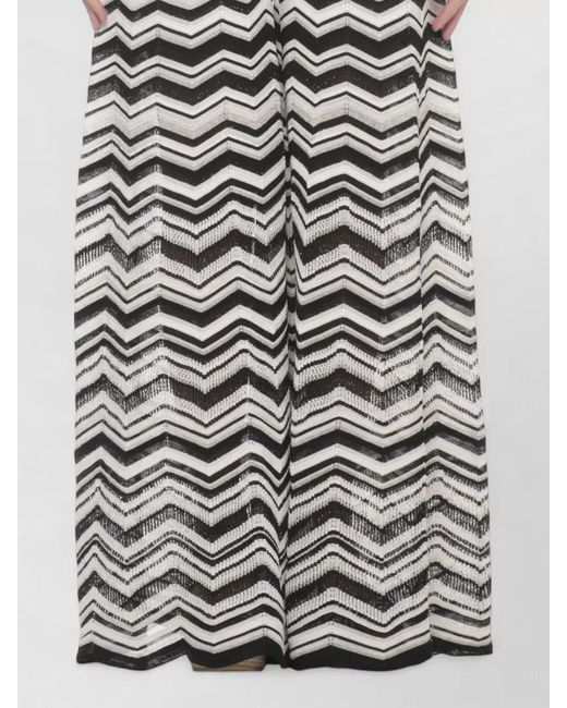 D.exterior White Chevron Knit Jumpsuit Lurex Drawstring Waist