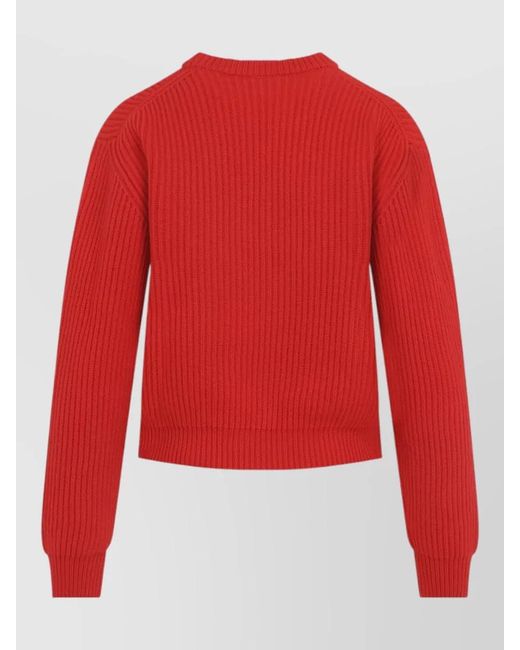 Jil Sander Red Wool Ribbed Knit Sweater