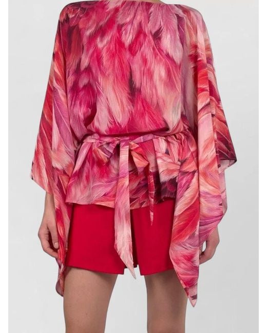 Roberto Cavalli Red Beach Shirt Belted Waist Kimono Sleeves