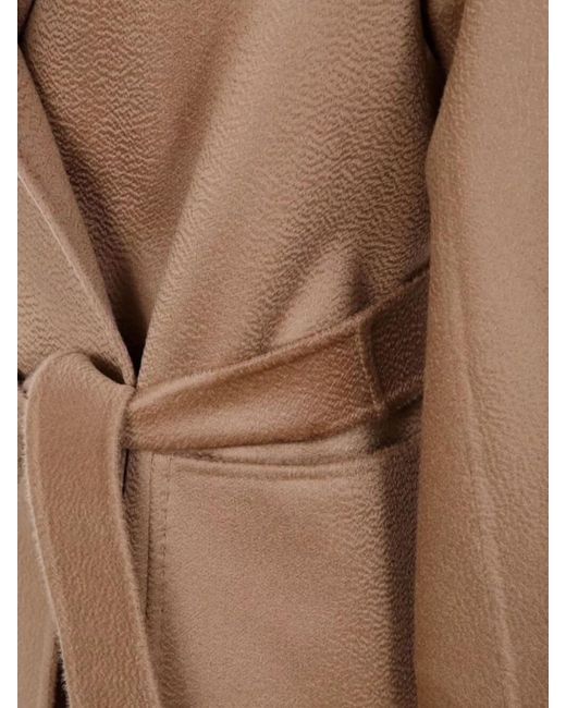 Max Mara Natural Waist Belted Long Sleeve Coat Lapels Pockets