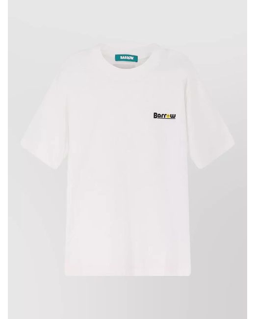 Barrow White Cotton Crew Neck Logo Print T Shirt for men