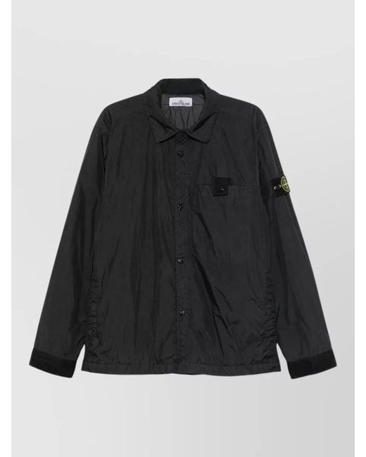 Stone Island Black Crinkle Reps Nylon Collared Long Coat for men