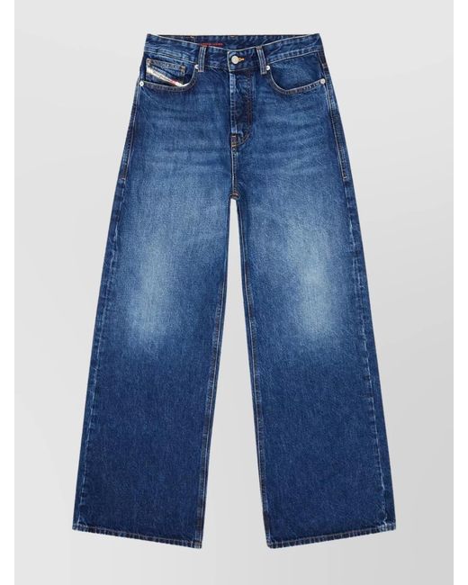 DIESEL Blue Denim Low-Rise Extra-Long Wide-Leg Jeans