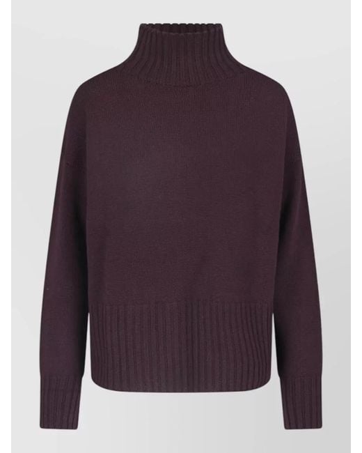 Drumohr Purple Crew Neck Top High Collar Long Sleeves