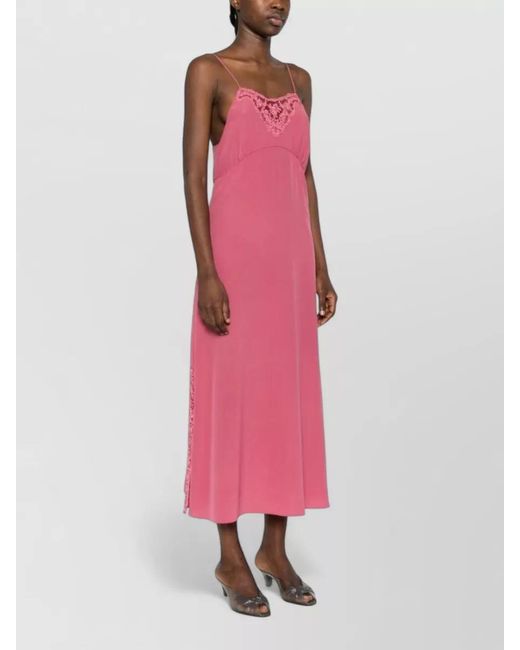 Chloé Pink Silk Midi Dress Lace Straps