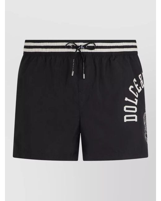 Dolce & Gabbana Black Swim Shorts Allover Print Sporty Style for men
