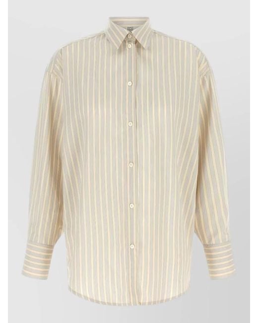 Totême Natural Oversized Shirt Vertical Stripes Point Collar