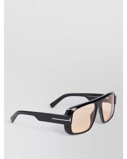 Tom Ford Black Rectangular Acetate Sunglasses Metal Detail
