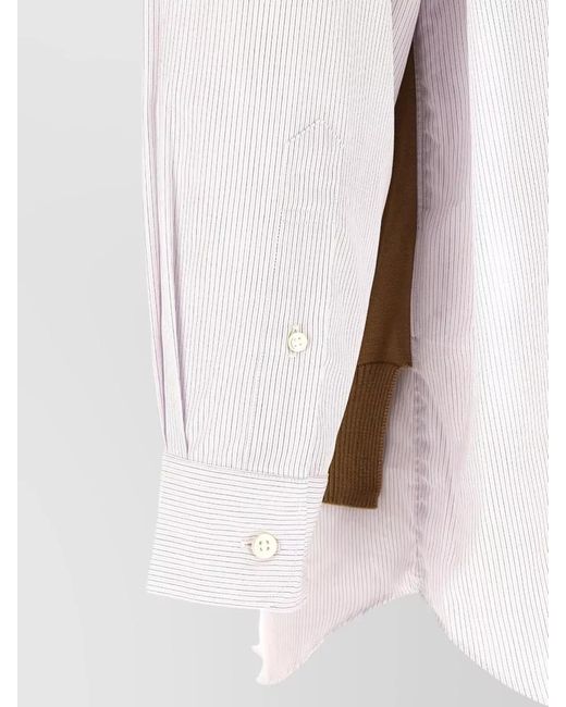 Comme des Garçons Natural Striped Cotton V-Neck Cardigan Insert Shirt for men