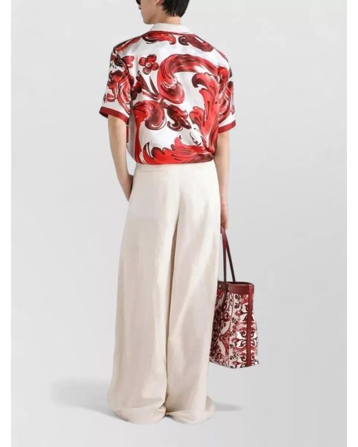 Dolce & Gabbana Red Maiolica Print Short Sleeve Shirt Pocket for men