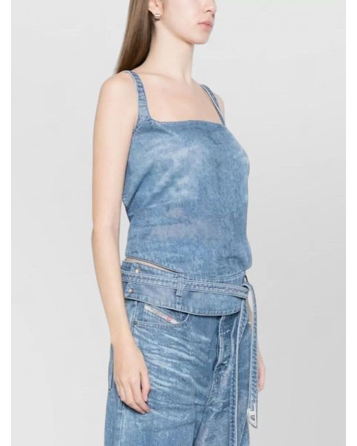 DIESEL Blue Denim Square-Neck Open-Back Tank Top