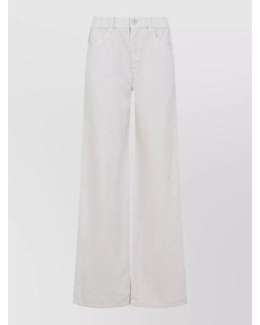 Brunello Cucinelli White Cotton Linen Wide-Leg Trousers