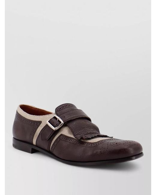 Church's Brown Monk Strap Shoes Buckle Fringe Perforated Design for men