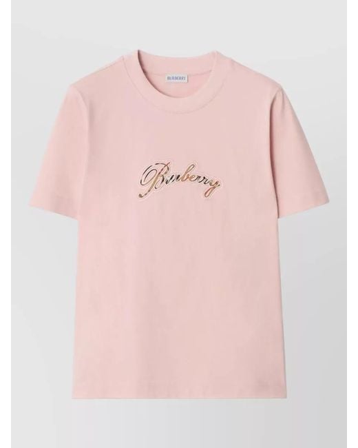 Burberry Pink Cotton Logo-Embroidered T-Shirt