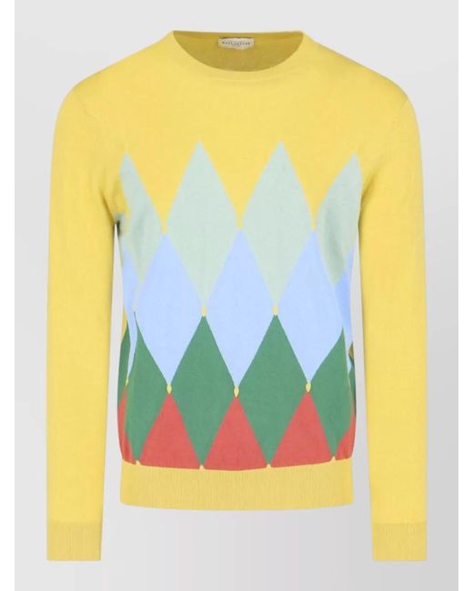 Ballantyne Yellow Argyle Knit Crew Neck Sweater Long Sleeves for men