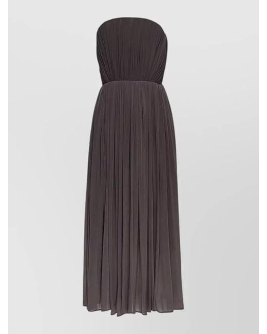 Magda Butrym Brown Strapless Pleated Midi Dress Fitted Waist