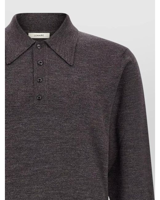 Lemaire Gray Wool Polo Knit Long Sleeve Shirt for men
