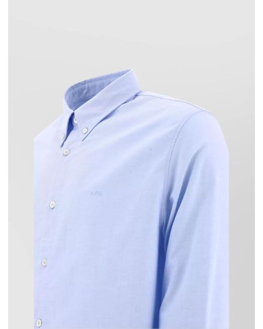 A.P.C. Blue "Greg" Button-Down Collar Long Sleeves Shirt for men