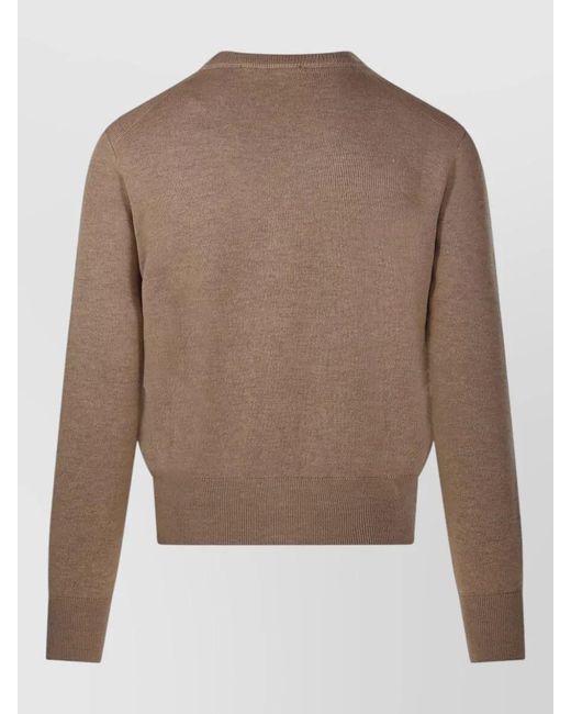 AMI Brown Merino Cardigan V Neck Ribbed Cuffs Hem for men