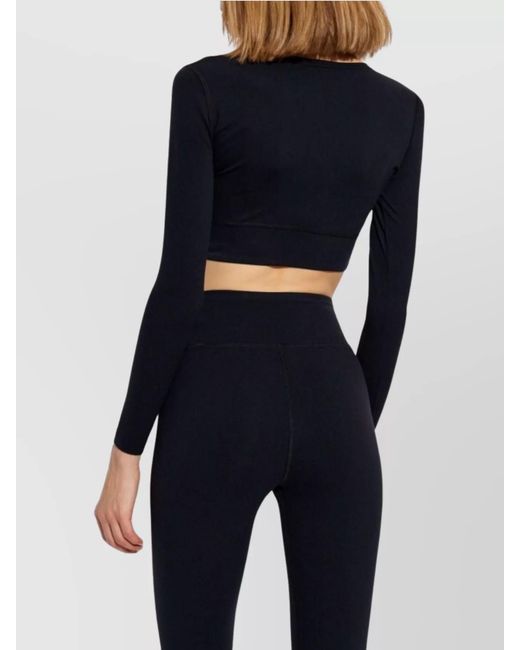 Balenciaga Blue Logo-Print Cropped Long-Sleeve Top