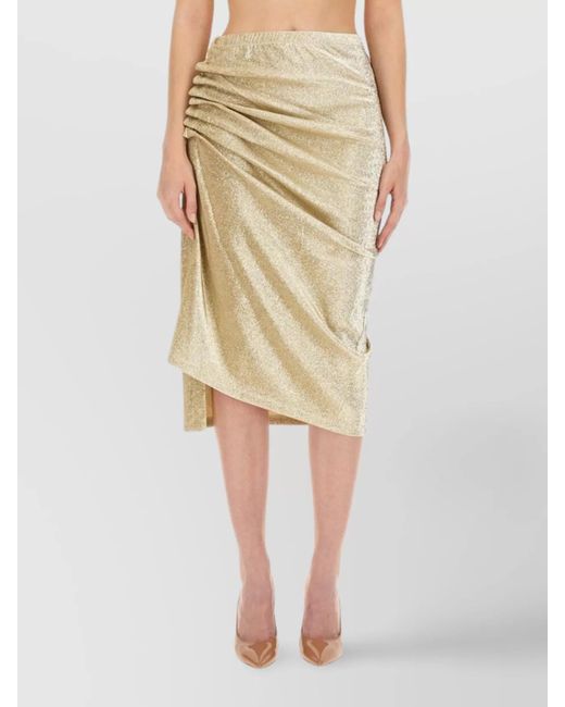 Rabanne Natural High Waist Metallic Ruched Asymmetric Skirt