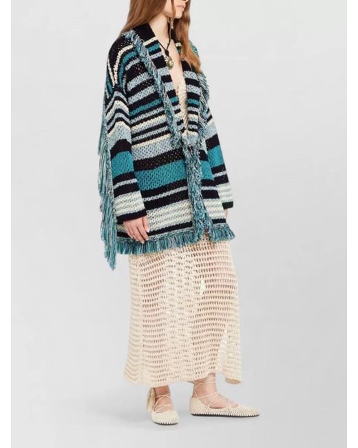 Alanui Gray Ocean Stripes Fringed Cardigan
