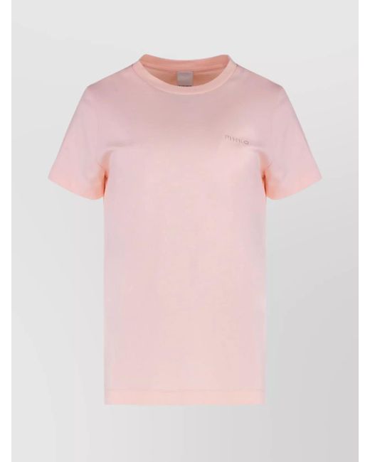 Pinko Pink Cotton Ribbed Crew-Neck T-Shirt