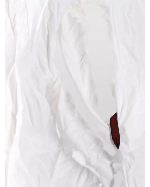 Daniela Gregis White Collared Crinkled Texture Long Sleeve Top