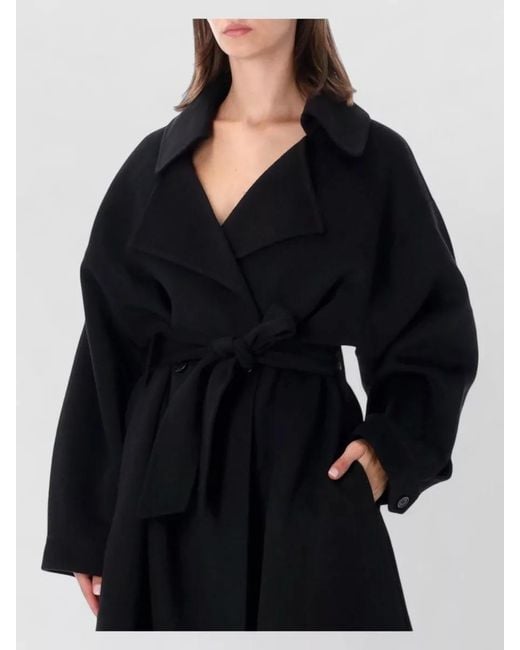 Frankie Shop Black Issen Wool Trench Coat Belted Design