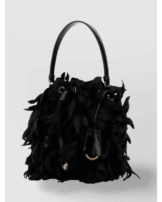 Prada Black Bucket Mini Satin Embellished Bucket Bag