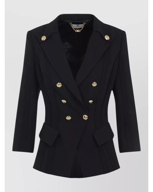 Elisabetta Franchi Black Polyester Double-Breasted Blazer