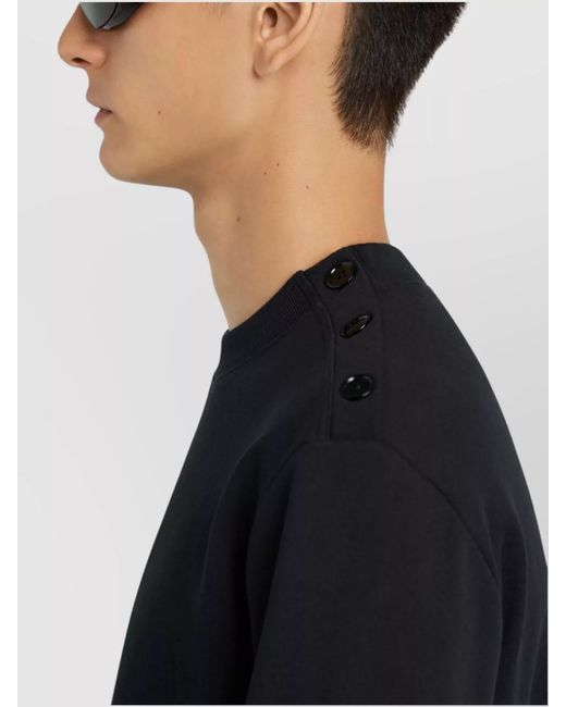 Courreges Blue Cotton Buttoned-Shoulder Crewneck Sweatshirt for men