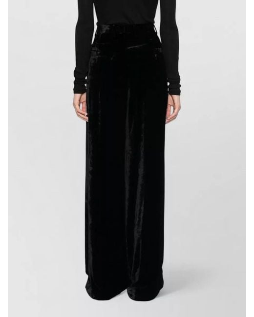 Rick Owens Black High Waist Velvet Tailored Wide Leg Pants