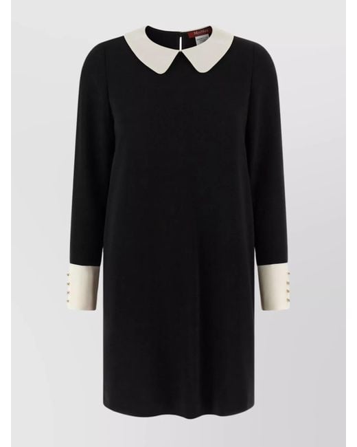 Max Mara Black Long Sleeve Dress Featuring Contrast Collar
