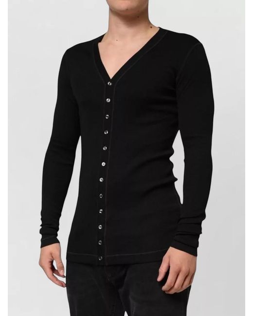 Dolce & Gabbana Black Cotton Slim-Fit V-Neck Button-Up Cardigan for men