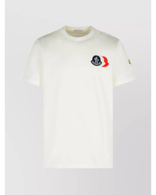Moncler White Crew Neck Embroidered Patch Short Sleeves for men