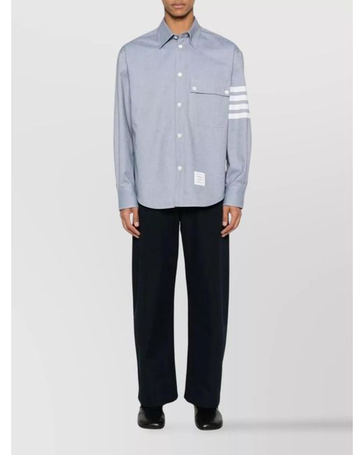 Thom Browne Blue Cotton Oversized Flannel Shirt for men