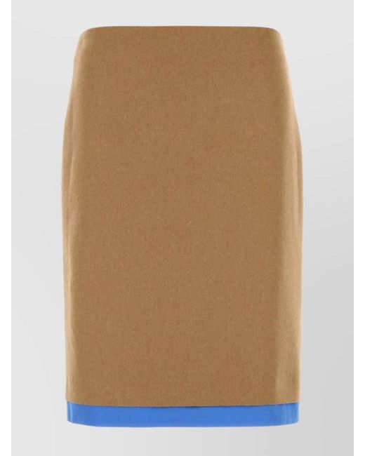 Miu Miu Natural Camel Skirt With Back Slit And Contrasting Hem