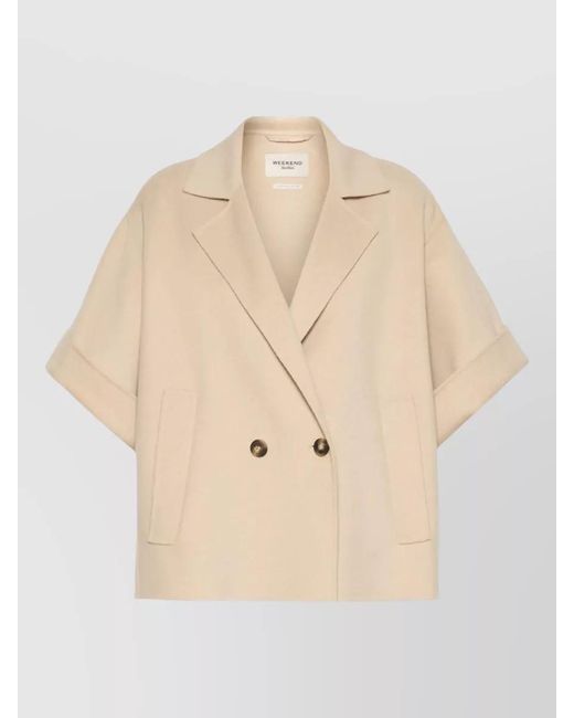 Weekend by Maxmara Natural Short Sleeve Double Breasted Coat Front Pockets
