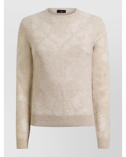 Etro Natural Crew Neck Long Sleeve Textured Knit Top