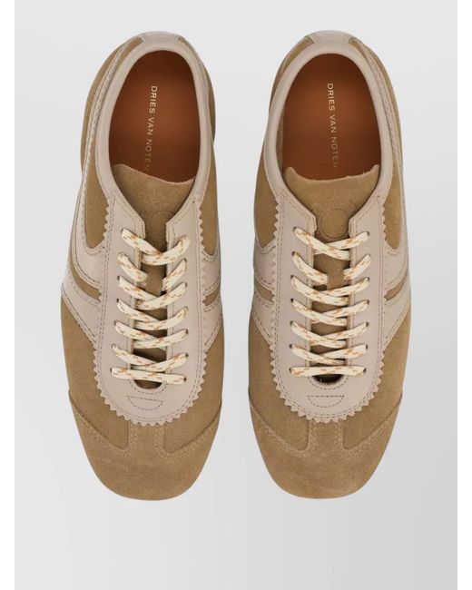 Dries Van Noten Natural Suede Sneakers Round Toe Rubber Sole Panels